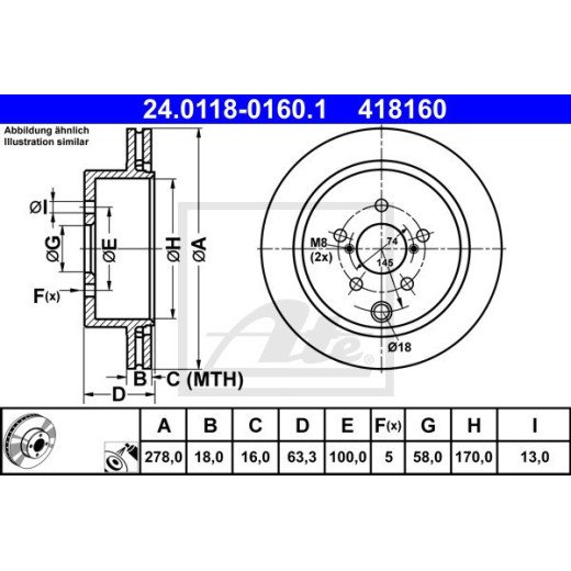 Discuri de frână ATE 2 buc pentru Subaru Forester 2014-2018 XT / 26700SG000