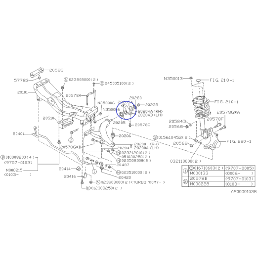 Ligação Transversal de Suspensão Subaru Frontal Genuína (Braço de Controlo) Bucha Traseira 20201FC120 (LADO DIREITO)
