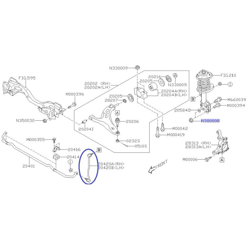 Barra estabilizadora delantera izquierda OEM para Subaru Legacy / Outback 2015- / 20420AL010