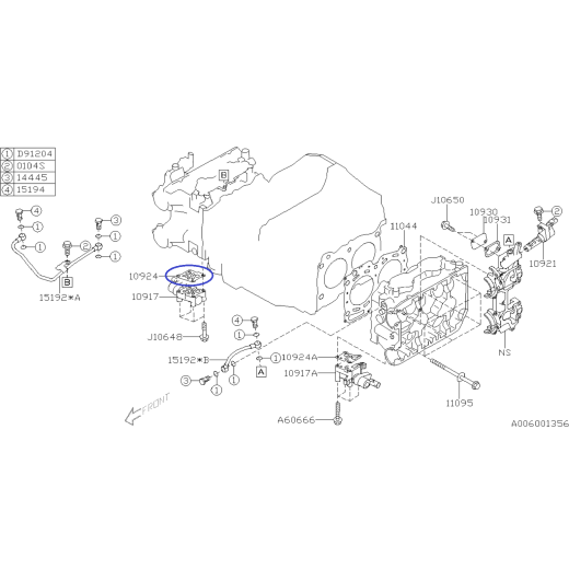 Blīvējuma kontroles AVCS vārsta turētājs apakšējā labajā pusē Subaru Impreza STI / 10924AA001
