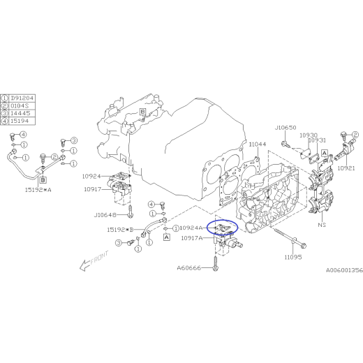 Blīvējuma kontroles AVCS vārsta turētājs apakšējā kreisā daļa Subaru Impreza STI / 10924AA011