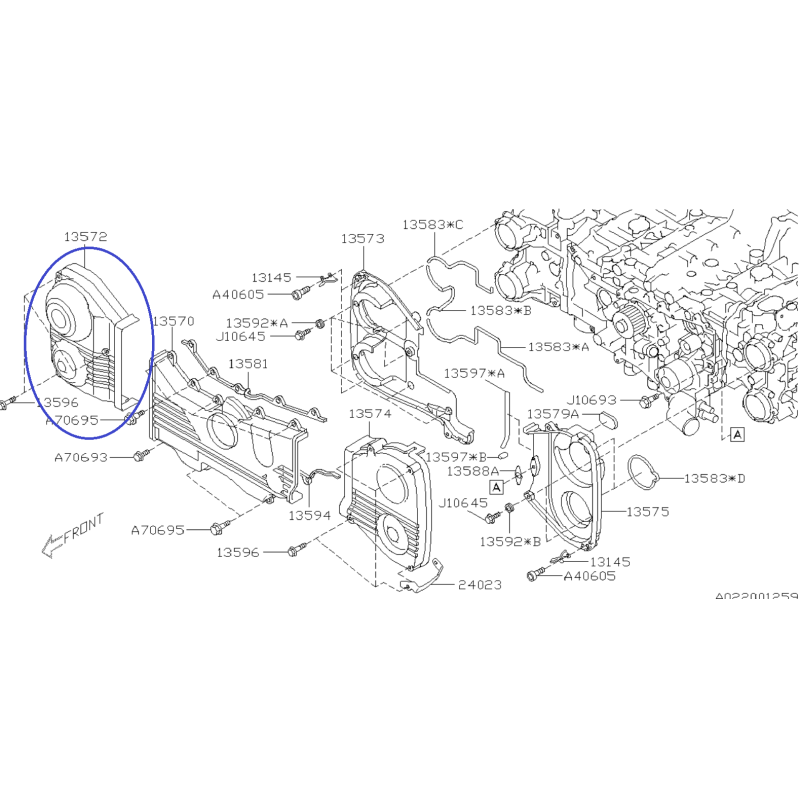 Tapa de la correa de distribución delantera derecha para Subaru con motores EJ DOHC / 13572AA092
