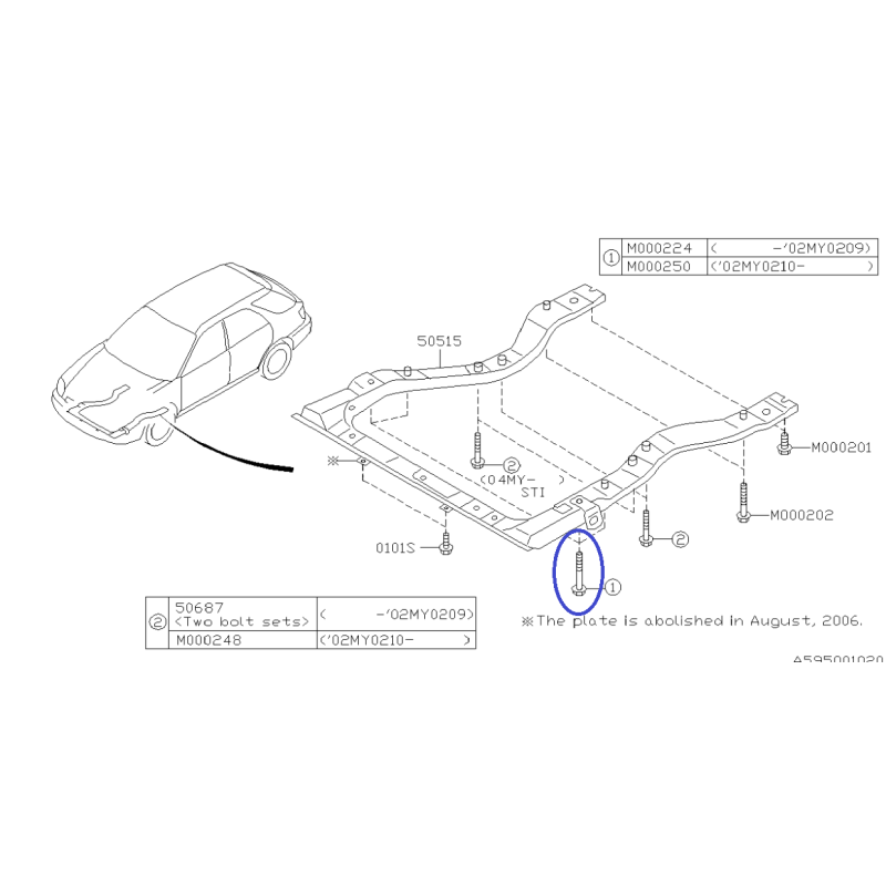 Spodný skrutkový predný pomocný rám pre Subaru Impreza G11 / Forester S11 / 901000224