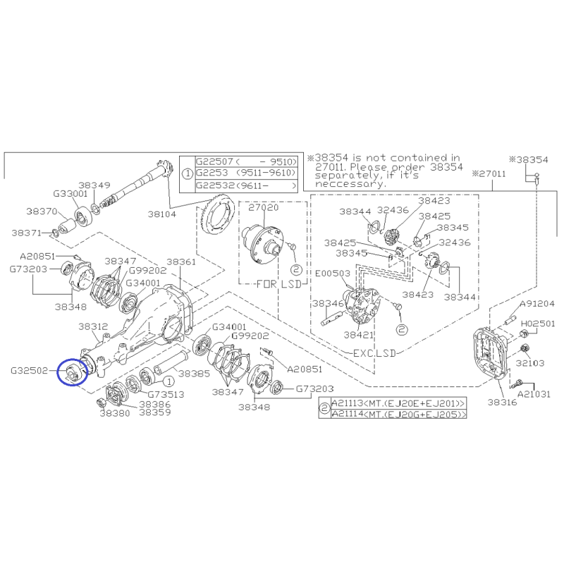 Rodamiento de bolas del diferencial trasero para Subaru Impreza / Forester / Legacy / Outback / 806325020