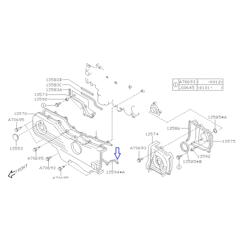 Guarnizione coperchio distribuzione motore per Subaru con motori 2.5 SOHC / 13594AA091