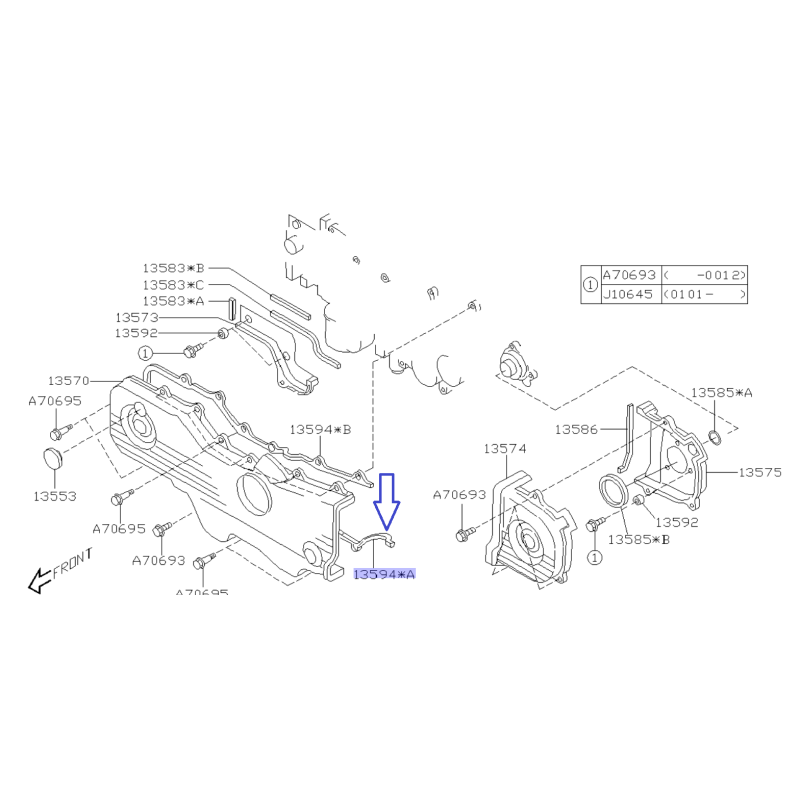Guarnizione coperchio distribuzione motore per Subaru con motori EJ SOHC / 13594AA012