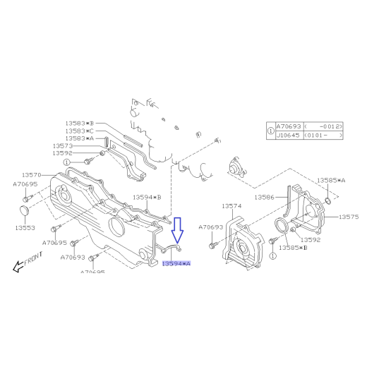 Guarnizione coperchio distribuzione motore per Subaru con motori EJ SOHC / 13594AA012