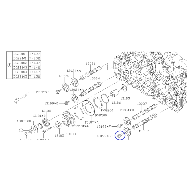 Imuakselin nokka-akselin hihnapyörän pultti Subaru Diesel / 3.0 H6 / 13199AA060