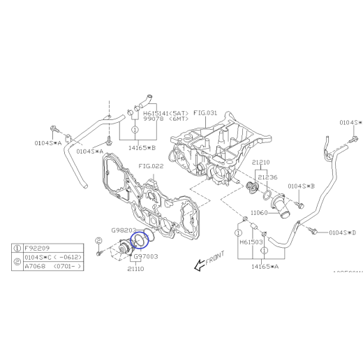 O-Ring pompă de apă pentru Subaru H6 3.0 Legacy / Outback / Tribeca / 806970030