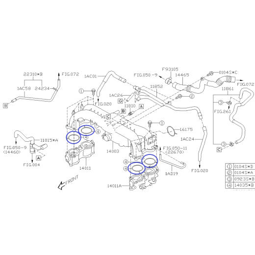 Pakning til indsugningsmanifold til Subaru Legacy / Forester / WRX / 14035AA492