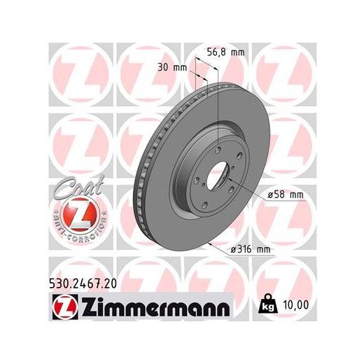 Zimmermann Brake Discs FRONT para Subaru Levorg / Legacy / Outback / 26300AL010