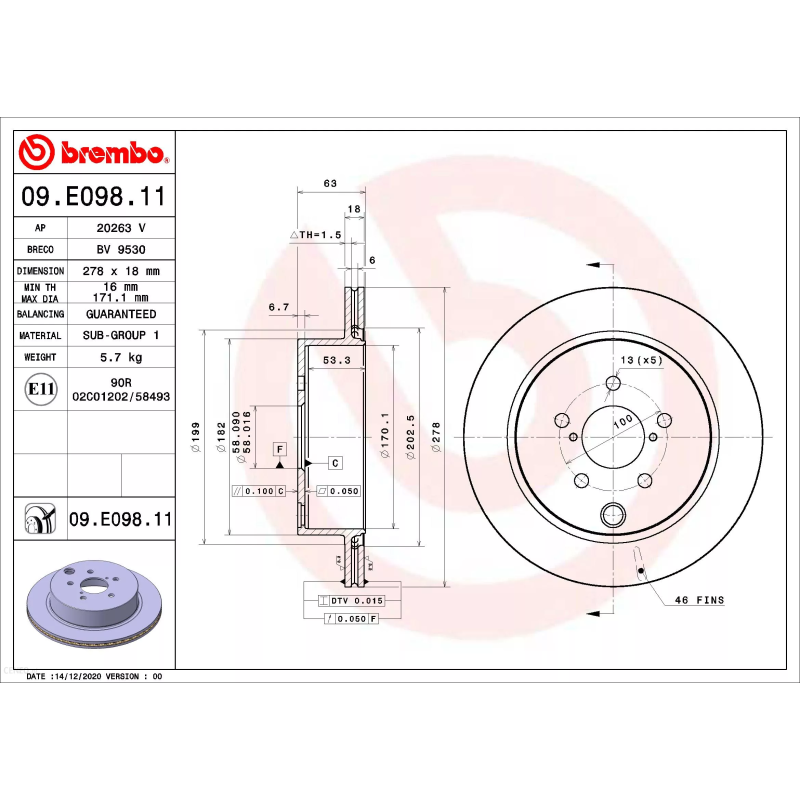 Δίσκος φρένου πίσω BREMBO για Subaru Forester SJ / 26700SG000