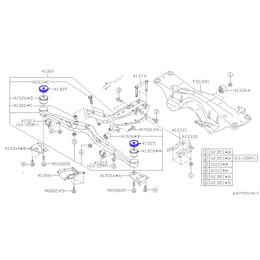 Boccola di arresto del diffusore posteriore per Subaru Impreza / Forester 92-08 / 41324FA000