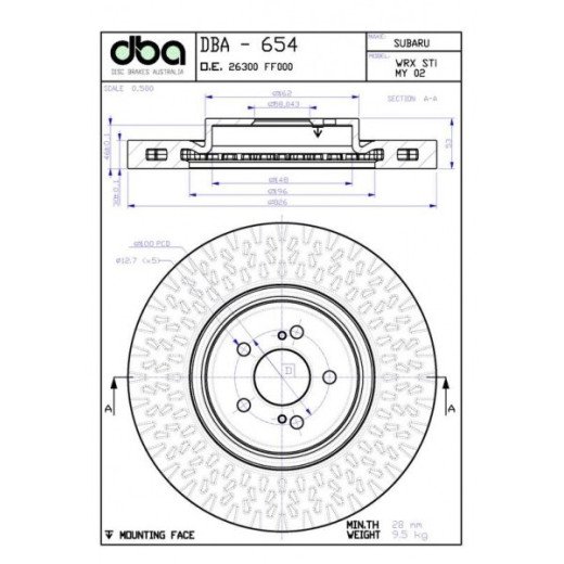 DBA 4000 T3 326mm zavorni diski FRONT fit Subaru Impreza STI