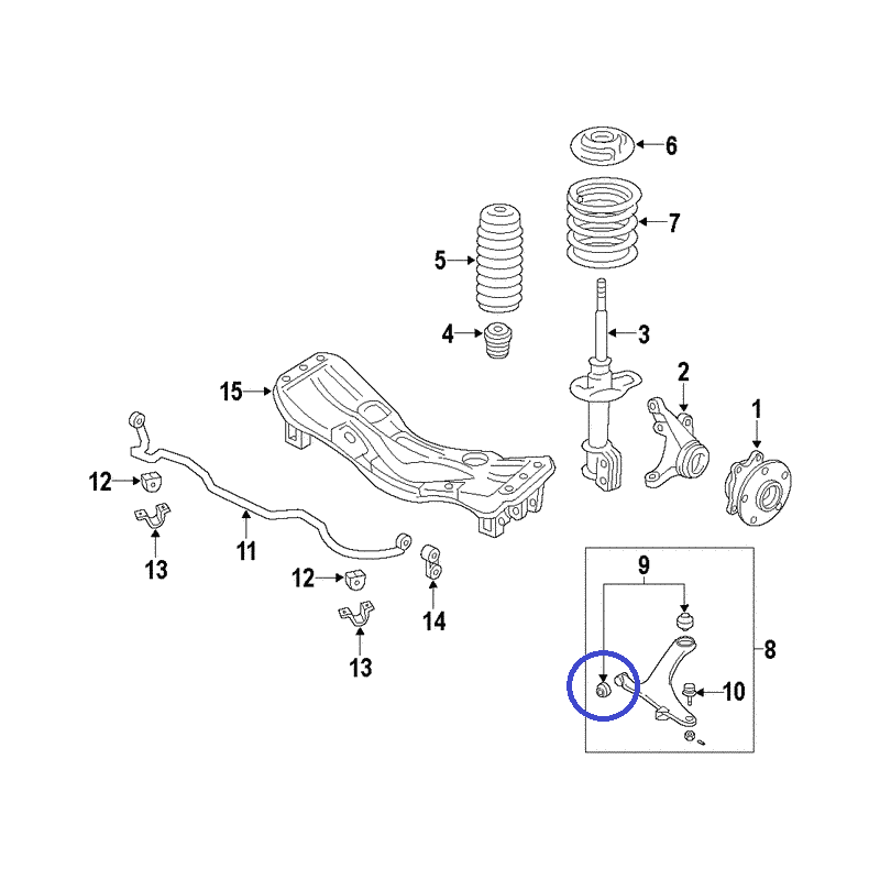 Casquillo trasero del brazo de control delantero para Subaru Legacy / Outback / Impreza / Forester / XV 20204AG030